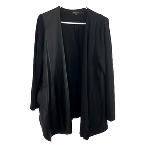 Lafayette 148 Black Viscose & Faux-Leather Open Drape Blazer